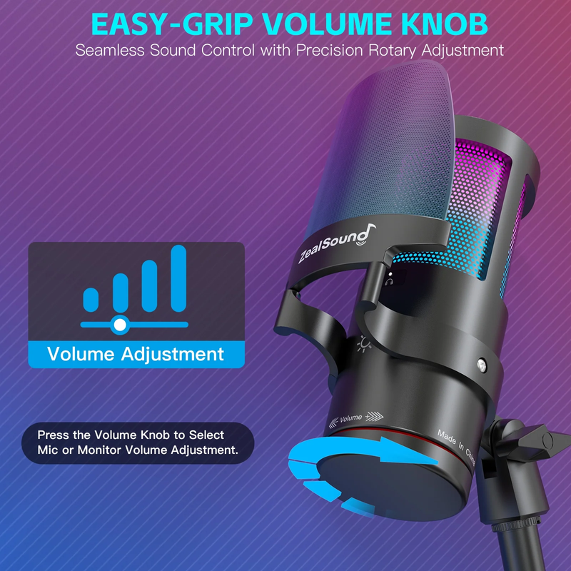 Gaming USB Microphone,Noise Cancellation Condenser Mic with RGB Light,Touch Mute5