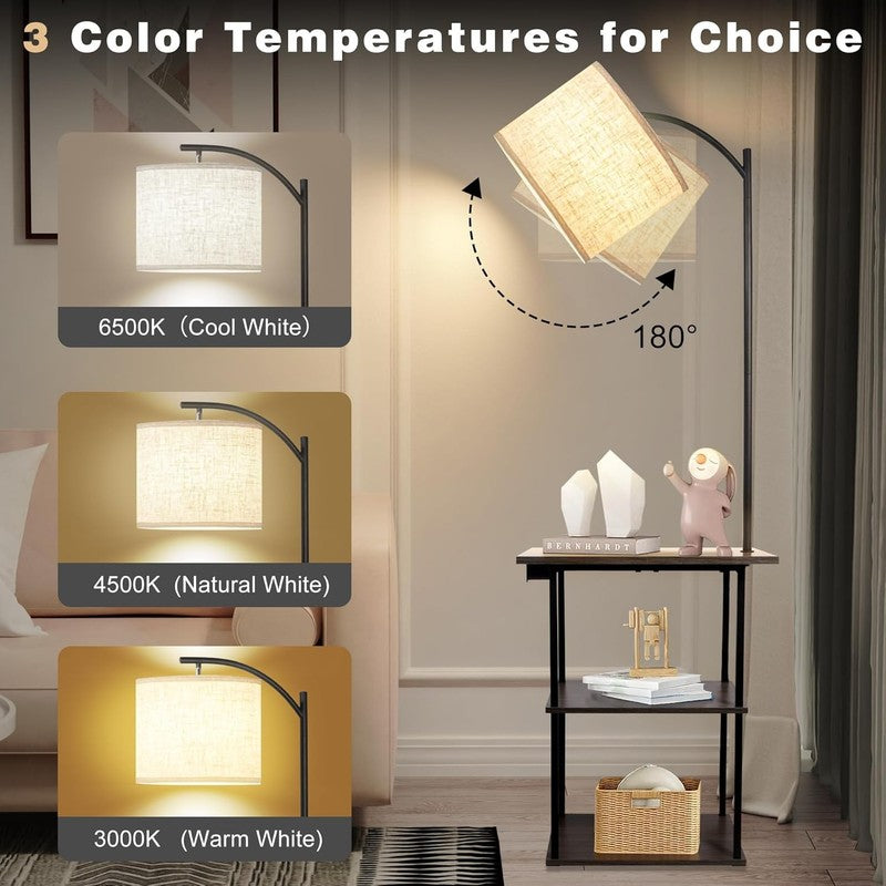Floor Lamp with Table, End Tables with Charging Station(Usb & Type-C & AC Port),2