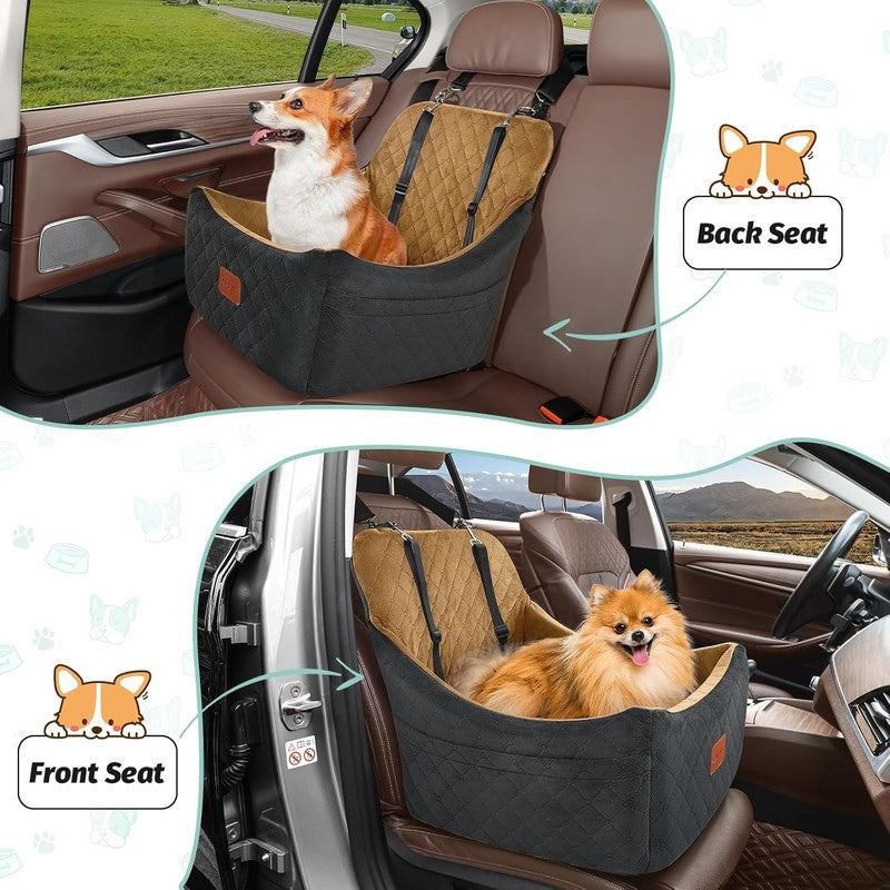 Dog Booster Car Seat up to 35lbs Washable Anti Slip w/ Leashes Black/Coffee5
