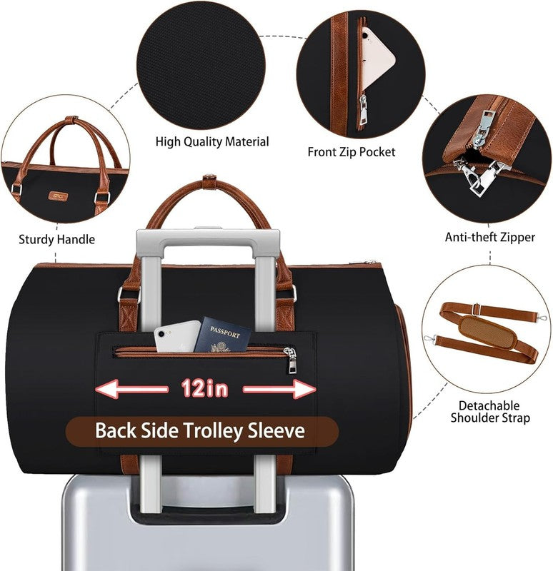 2Pc Black 2in1 Garment Duffle Bag w/ Toiletry Hanging Suit Travel Carry3