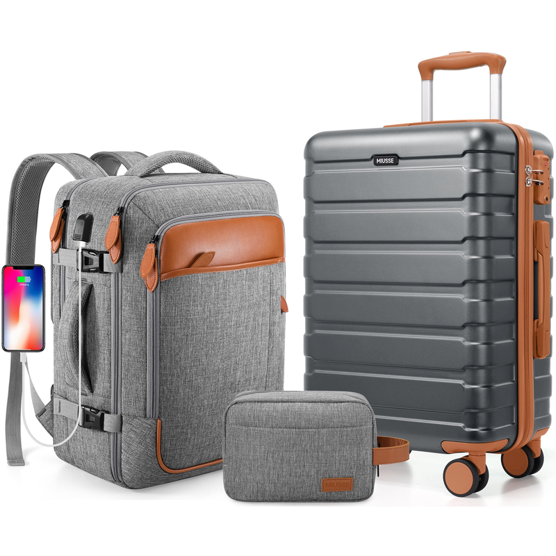 Carry on Luggage Set 3 Piece Hard Shell Luggage Sets with YKK Zipper Spinner Whe9