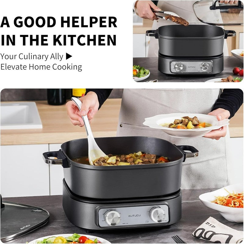6QT Electric Skillet Nonstick Ceramic Hot Pot 1600W Timer 3 Power Settings5