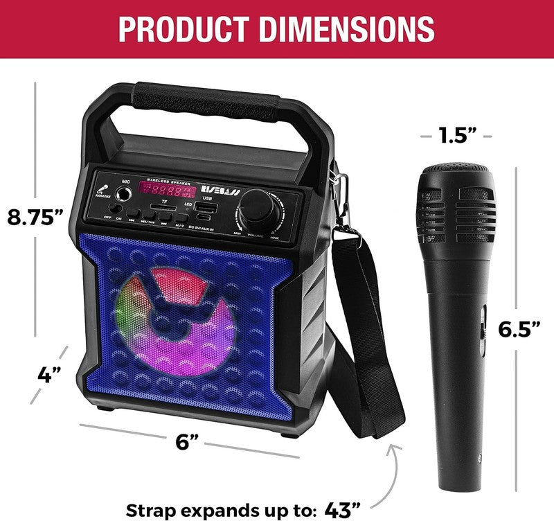 Portable Karaoke Machine w/ Mic Party Lights Bluetooth USB SD AUX FM Radio Gift3