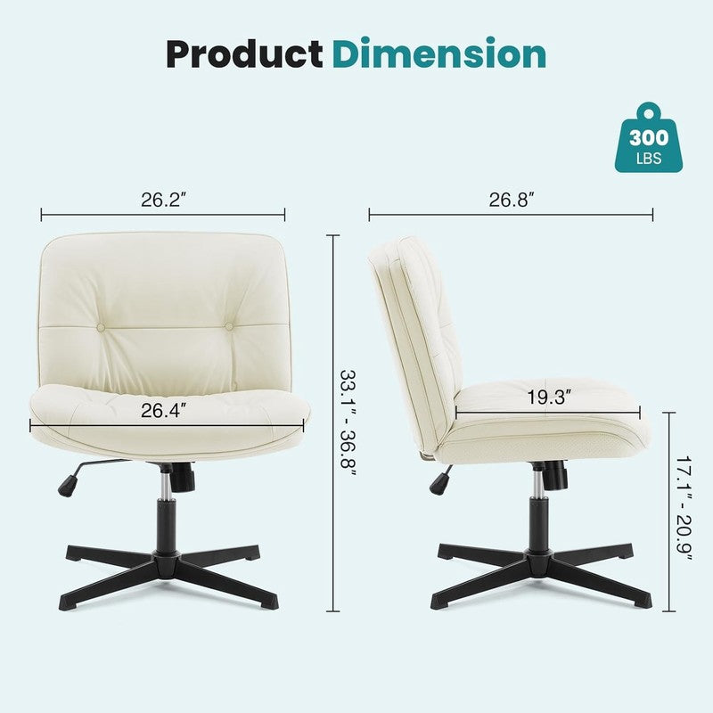 Armless Criss Cross Office Chair Beige PU Leather Swivel No Wheels Desk Chair1