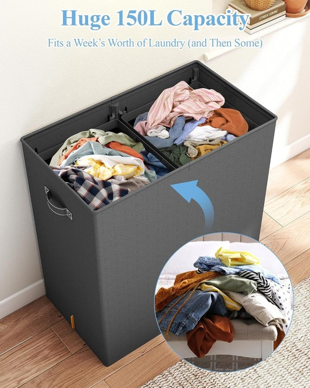 150L Laundry Hamper with Lid, Gray1