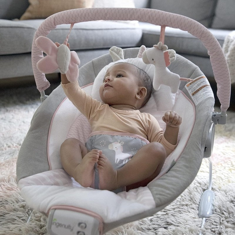 Baby Bouncer Seat w/ Vibrations, Toy Bar & Sounds 0 6M Pink Unicorn1