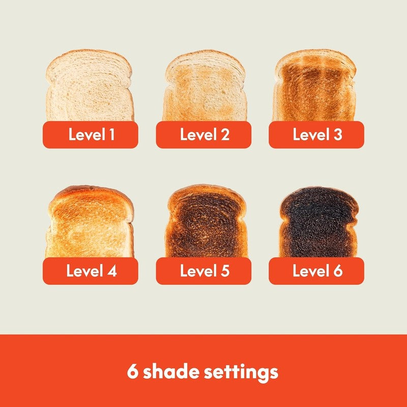 4 Slice Toaster 900W 6 Shade Reheat Cancel Anti Jam Auto Shut Off Tray Surf4