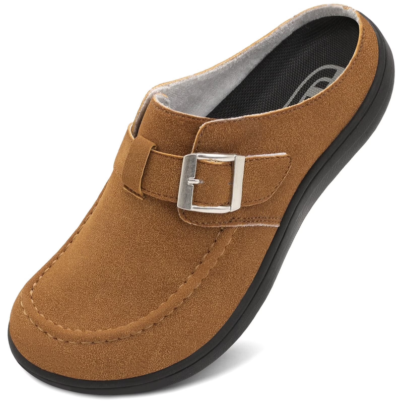 Women's Casual Suede Clogs Adjustable Strap Wide Fit Mules9