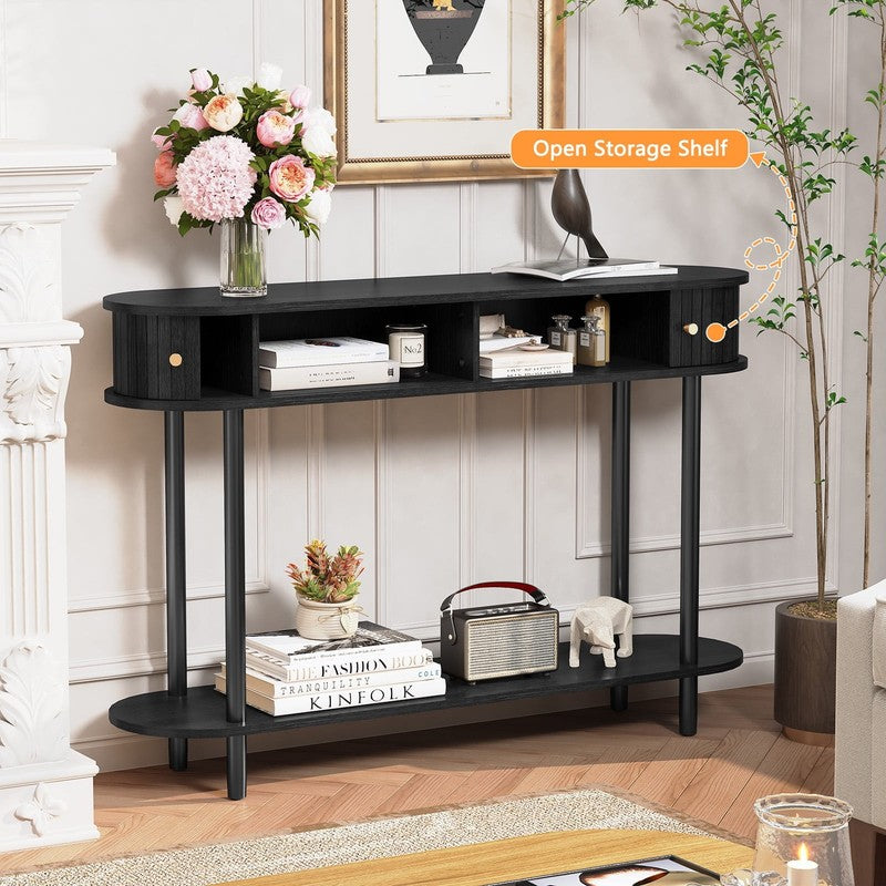 47.2in Farmhouse Console Table Entryway w/ 2 Tambour Doors Black2