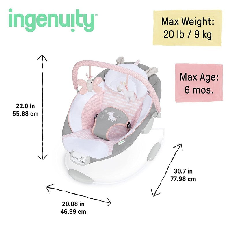 Baby Bouncer Seat w/ Vibrations, Toy Bar & Sounds 0 6M Pink Unicorn2