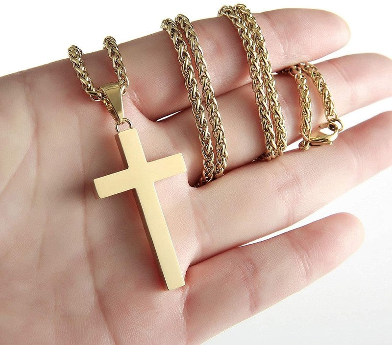Gold Cross Necklace for Men Stainless Steel Christian Pendant Gift for Dad Teen2