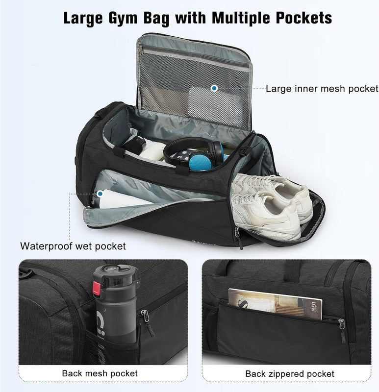 45L 3 Way Duffle Backpack Gym Bag Wet Pocket Shoes Compartment Travel2