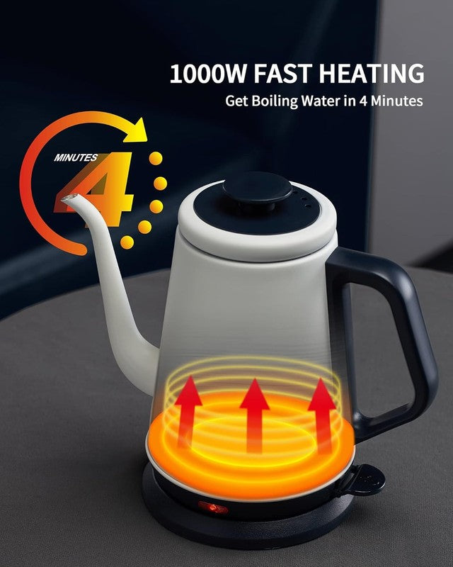 Gooseneck Electric Kettle 1L 1000W 304 Stainless Pour Over Tea White4