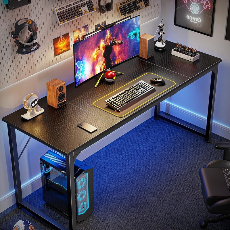 63'' Modern Office Desk Gaming Writing Desk w/ Storage Metal Frame Black3