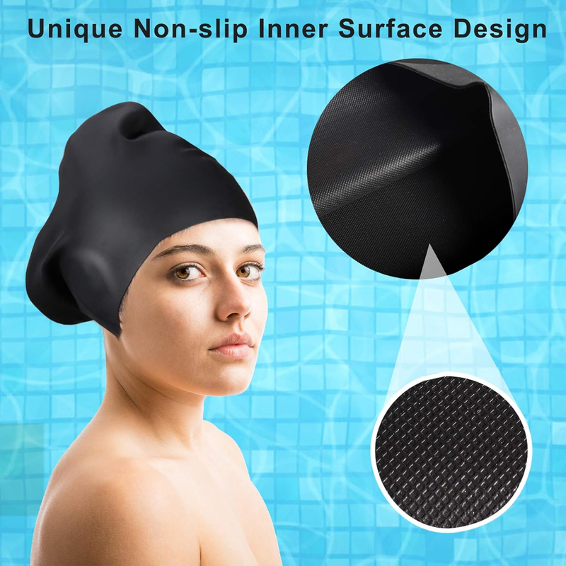 Adult Swim Caps 2 Pack Silicone Long Hair Waterproof Tear Resistant4
