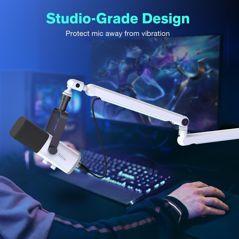 Low Profile White Boom Arm Mic Stand with Desk Clamp & Cable for Recording2