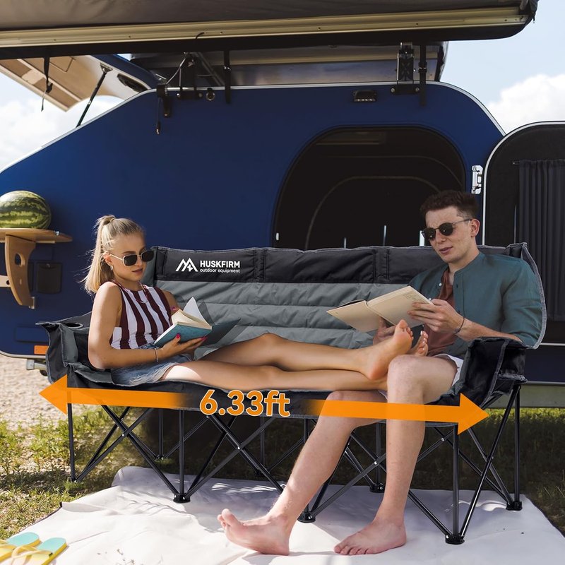 Heavy Duty 3 Person Camping Chair Folding Loveseat w/ Cup Holders Outdoor1