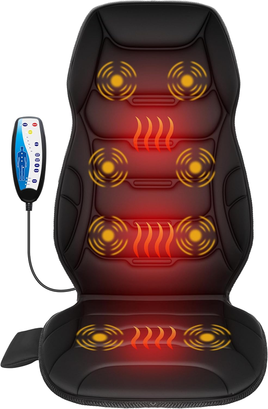 Back Massager Seat Cushion w/ Heat Vibration 8 Nodes 5 Modes Chair Pad0