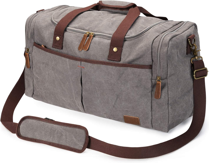 45L Canvas Duffle Bag Travel Weekender Overnight w/ Shoes Compartment Men9