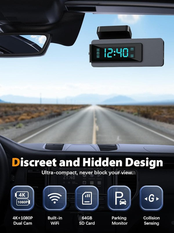 4K+1080P Dual Dash Cam Front Rear w/ 64GB Card WiFi Night Vision Parking4