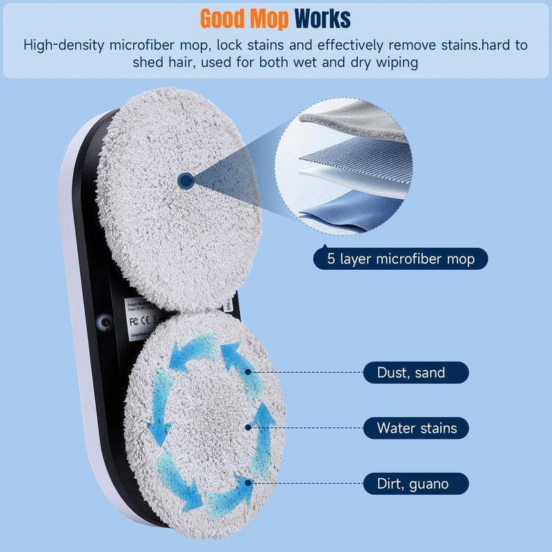 Smart Window Cleaning Robot with 5600Pa Suction Power, Double Automatic Water Sp2
