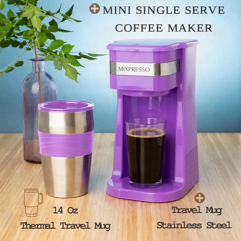 Purple Single Serve Coffee Maker with 14oz Travel Mug & Auto Shut Off5