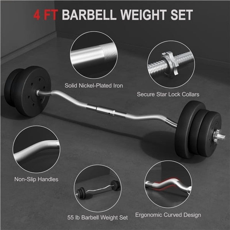 55 Lb Olympic Barbell Weight Set for Gym Lifting Exercise Workout, Black3