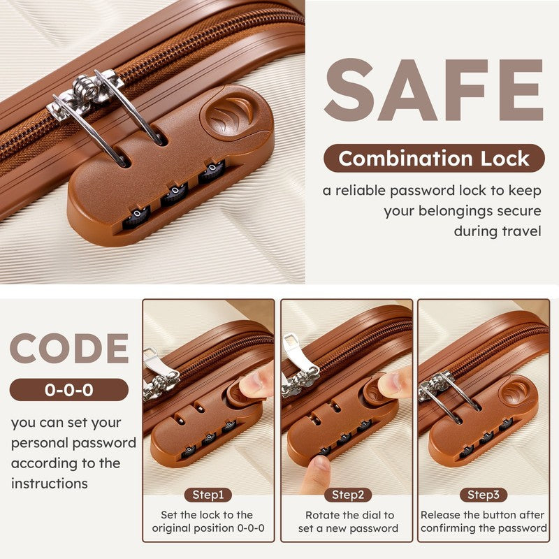 4 Piece Luggage Set Hardside Spinner Suitcase 16 20 24 28 Inch White Brown11