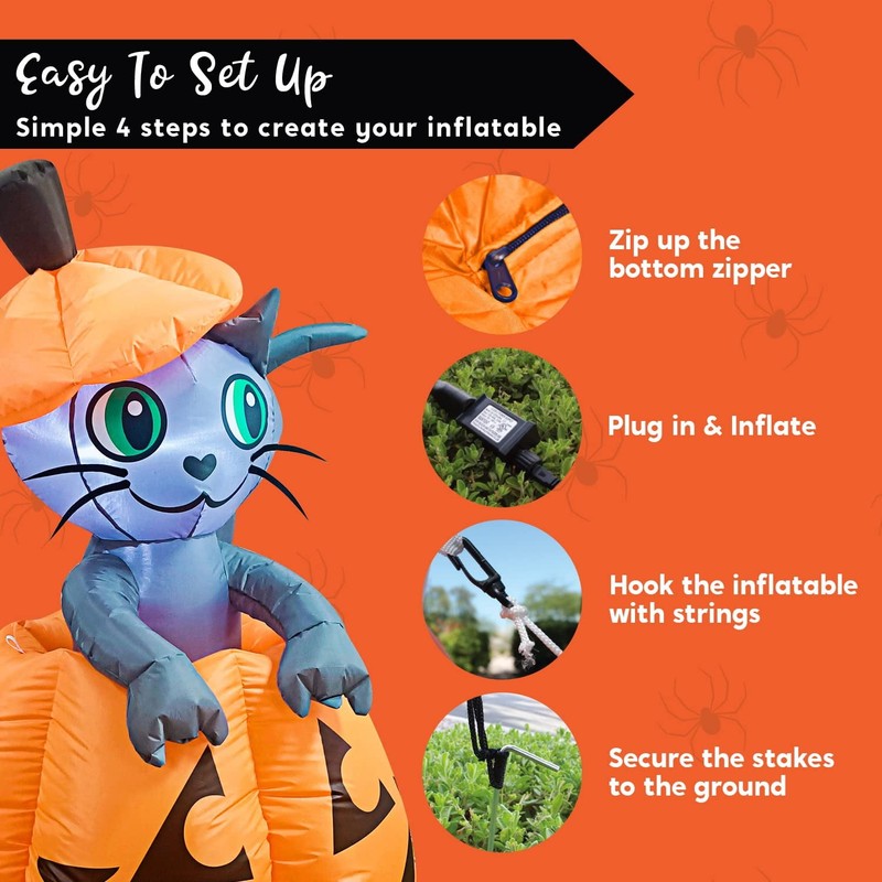 5Ft Halloween Inflatable Animated Kitty on Pumpkin Yard Lawn Decoration5