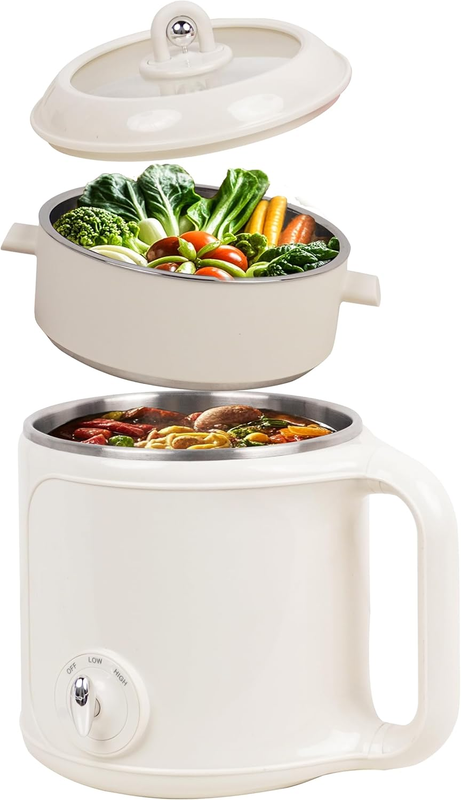 2.0L Electric Hot Pot Steamer Stainless Steel Ramen Cooker Dorm Office Travel7
