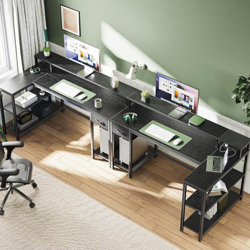 53'' L Shaped Gaming Desk LED Lights Power Outlets Reversible Black5