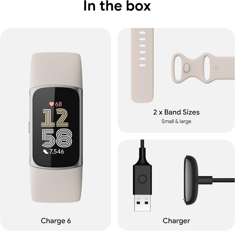 Fitbit Charge 6 Fitness Tracker Google Apps Heart Rate Porcelain Silver6