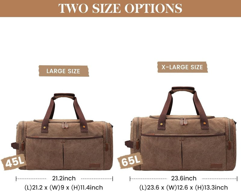 45L Canvas Duffle Bag Travel Weekender Overnight w/ Shoes Compartment Men3
