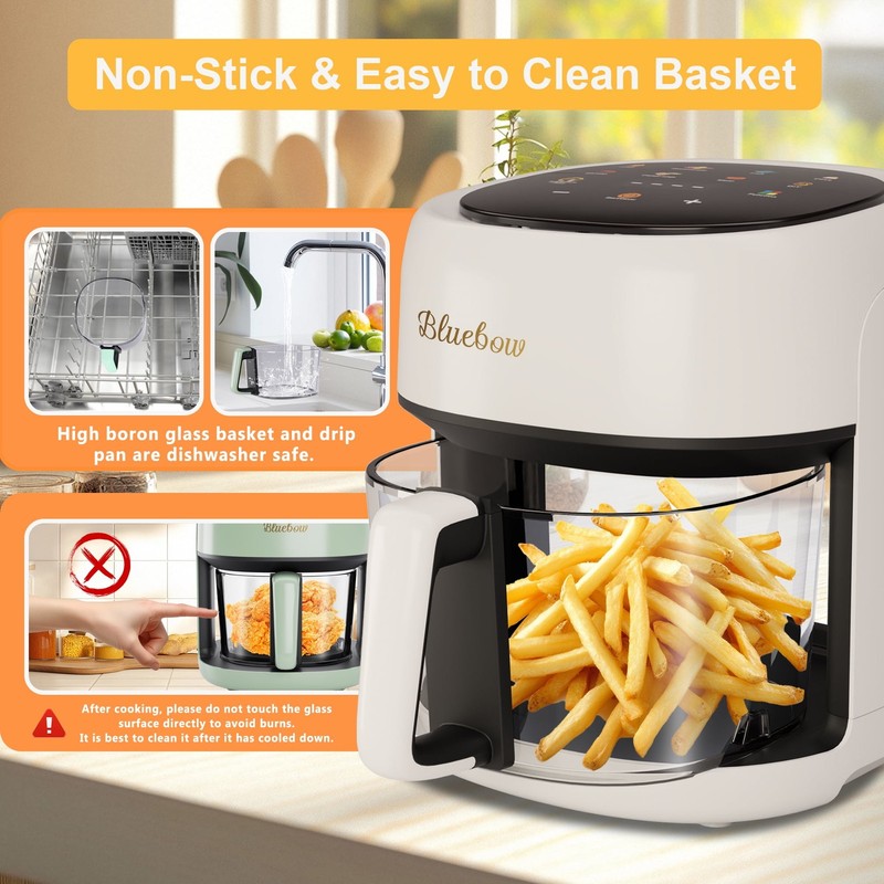 5QT Air Fryer, 360° Glass View, 8-in-1 Digital, Nonstick Basket, 1350W, White4