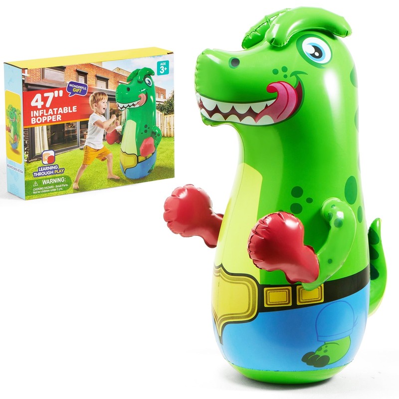 Inflatable Dinosaur Punching Bag for Kids,47”Tall Boxing Bag for Kids with Bounc7