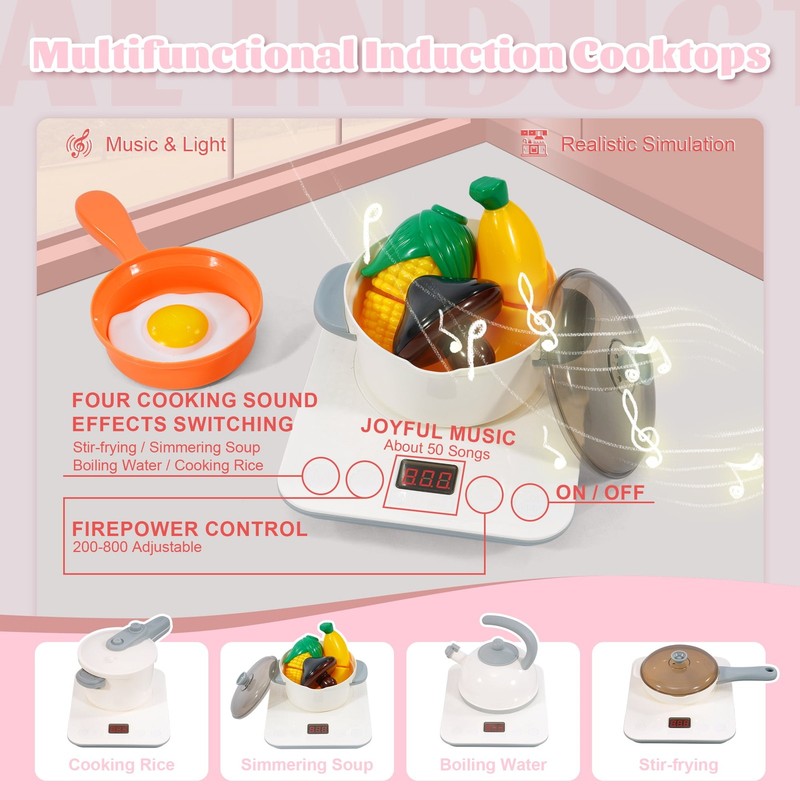 49-Piece Toddler Kitchen Playset，Pretend Food，With Stove, Sink, and Accessories,3