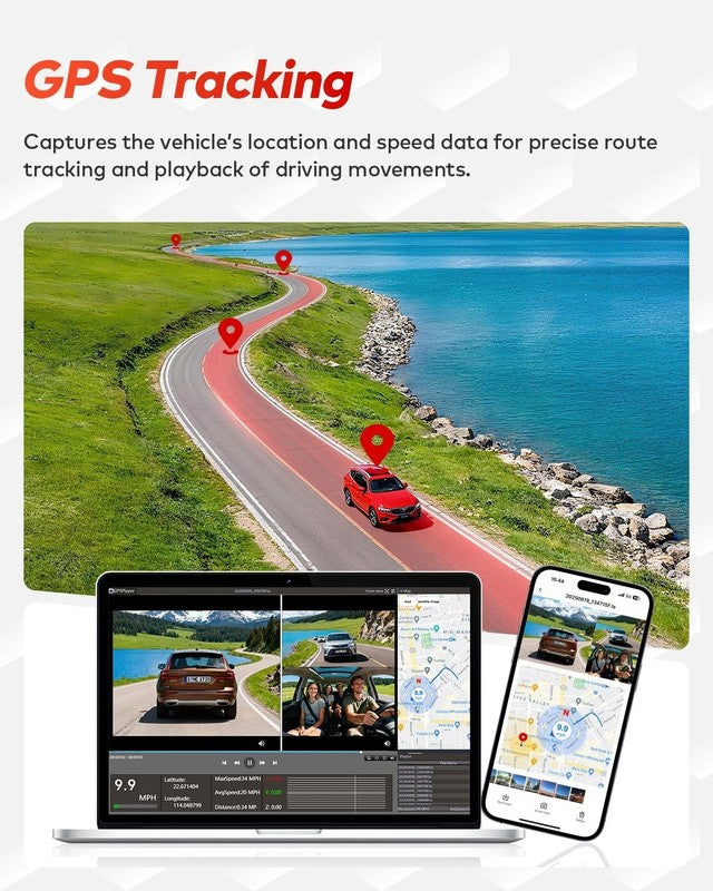 4K+4K+1080P 3-Channel Dash Cam Front/Rear/Cabin WiFi 128GB Card GPS Night Vision5