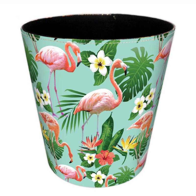 10L PU Leather Trash Can, Waterproof, Decorative Waste Basket, Flamingo Design8