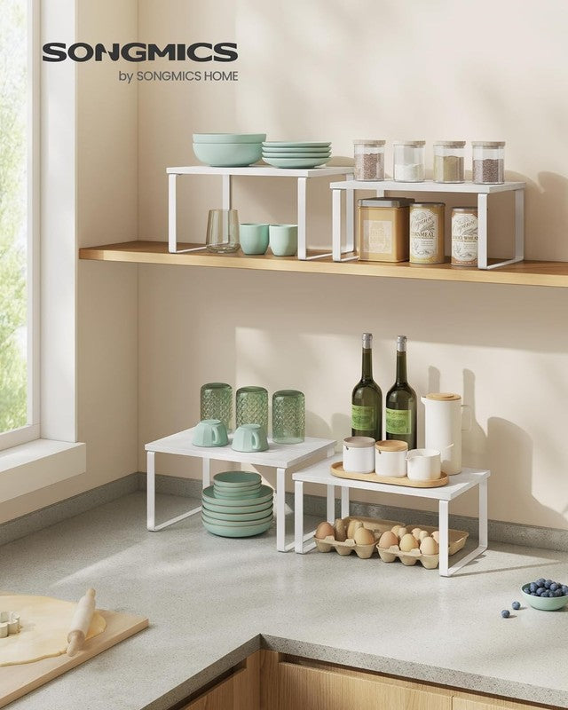 Cabinet Organizer Shelf Set of 4 Stackable Kitchen Storage Spice Rack White2