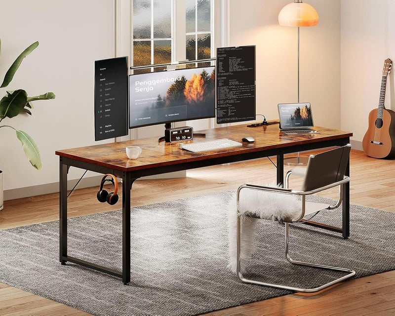 71'' Computer Desk w/ USB Ports Large Office Study Writing Desk Rustic Brown7