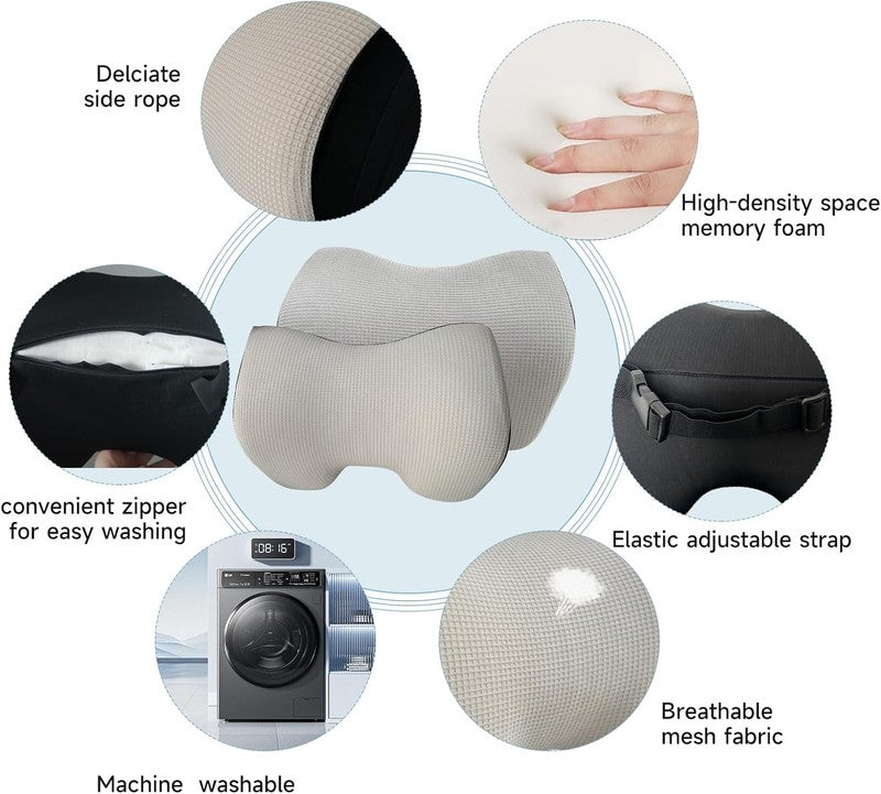 Memory Foam Car Neck Pillow w/ Adjustable Strap & Breathable Cover   Silver2