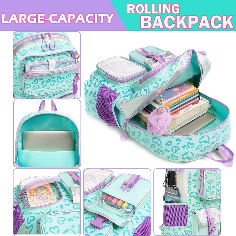 Kids Rolling Backpack with Wheels for Girls Teen,Trolley Roller Luggage with Whe1
