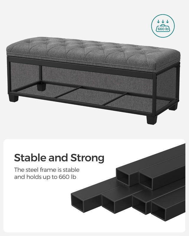 Storage Ottoman Bench Foot Rest Chest 43.3'' Bedroom Living Room Dark Gray3