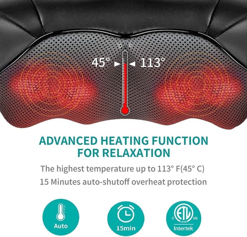 Shiatsu Neck Massager for Pain Relief Deep Tissue with Heat, 3D Kneading Massage3