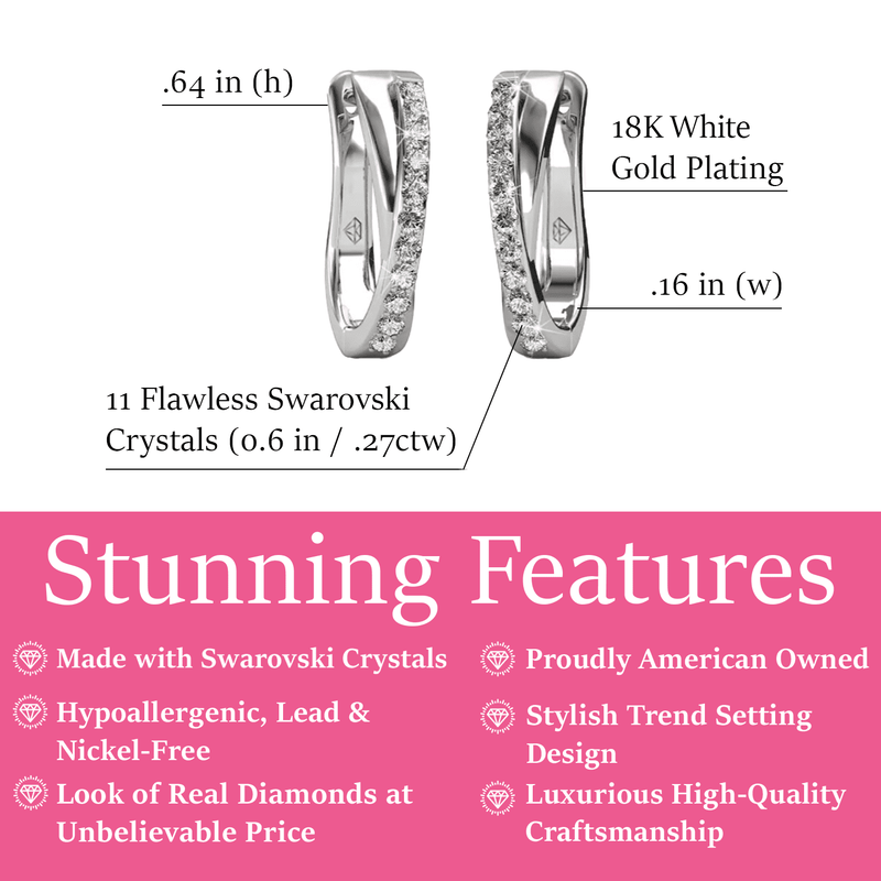 Amaya 18K White Gold Plated 16Mm Hoop Earrings with Crystals Gift for Women1