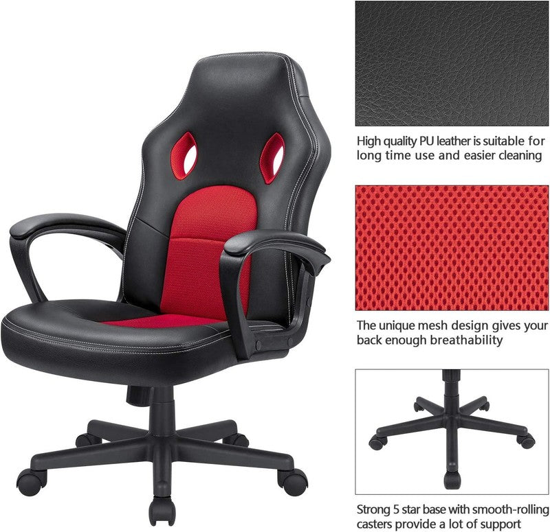 Ergonomic High Back Leather Gaming Chair   Adjustable Executive Office Seat, Red3