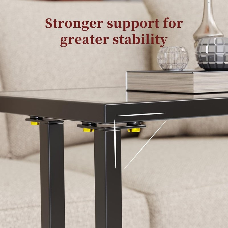 C Shaped Glass End Table, Black Side Table for Couch, Bed, Small Spaces6