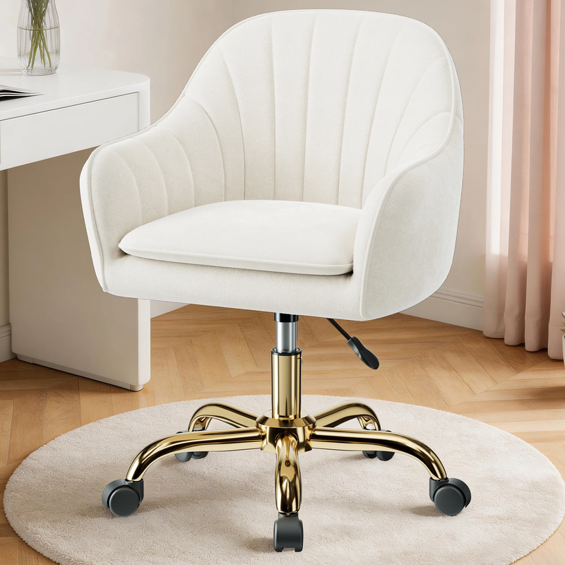 Office Desk Chair with Padded, Velvet Vanity Chair with Back and Wheels, Comfy H9
