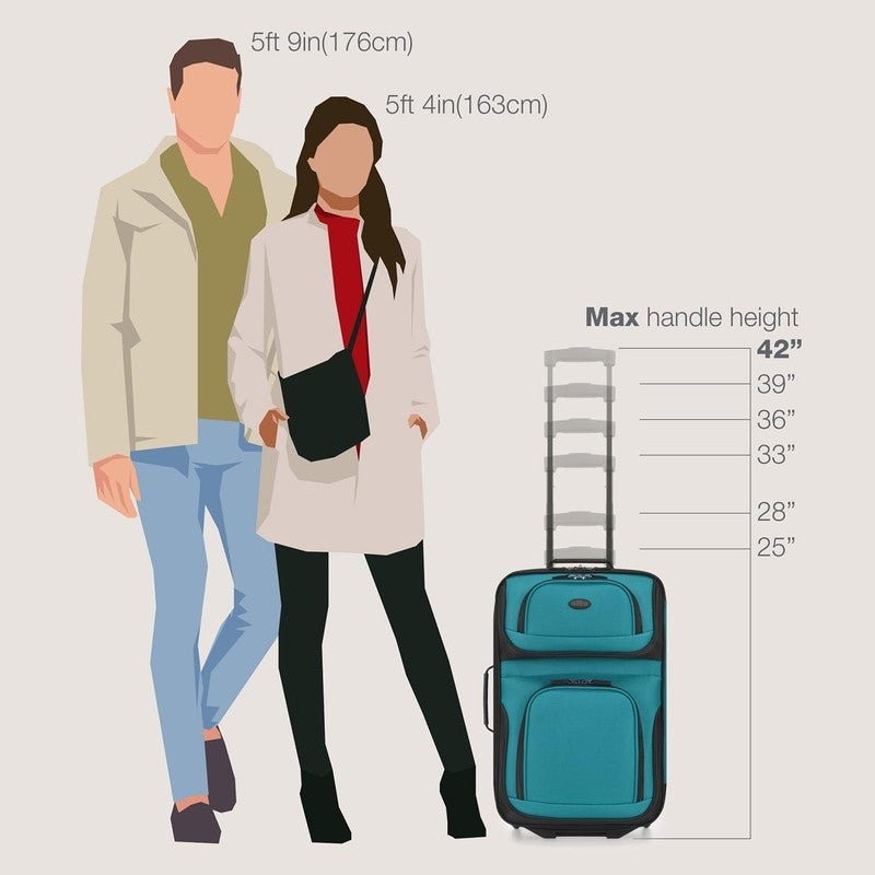 Rio Fabric Expandable Carry On Luggage, Rolling Suitcase, Teal, 2 Wheel Set6