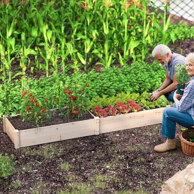Wooden Raised Garden Bed, Elevated Patio Planter with 7 Planting Compartments fo7